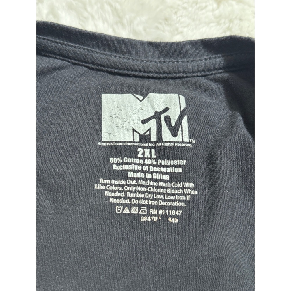 MTV Leopard Logo Tie Front Graphic Tee Black Side Panel Top 2XL Y2K Style - Picture 7 of 7